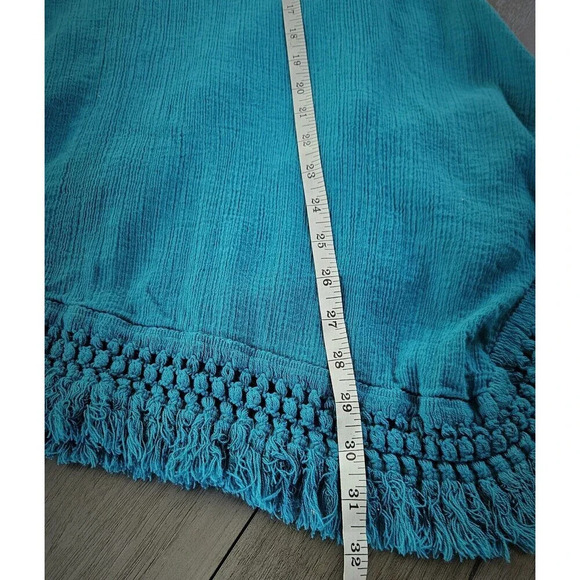 Umgee Sleeveless Gauze Mini Dress Teal  Tassel Fringe Crochet Small Boho Summer - Picture 5 of 9